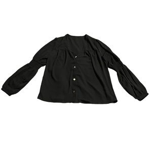 Womens’ Black Button Down V-Neck Lightweight Blouse | Size: XL